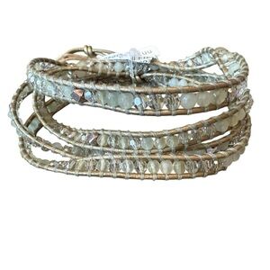 Chan Luu CL Wrap Bracelet White Silver Beaded Quartz Sterling 925 NEW 37”